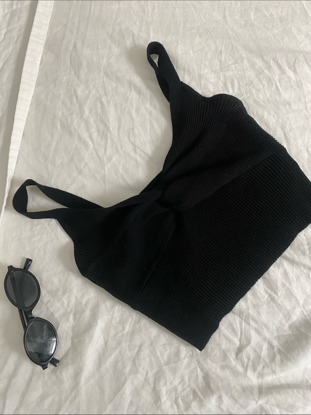 Zara Black Ribbed Knot-Front Tank